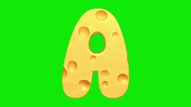 Cheese alphabet animation on a green screen background.