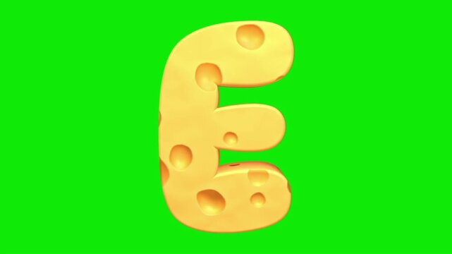 Cheese alphabet animation on a green screen background.