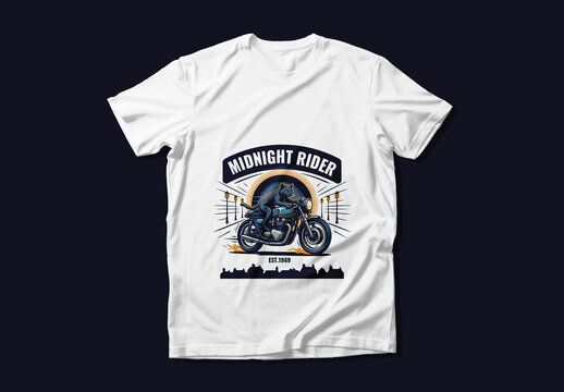 Midnight Rider Cat Motorcycle T Shirt Design