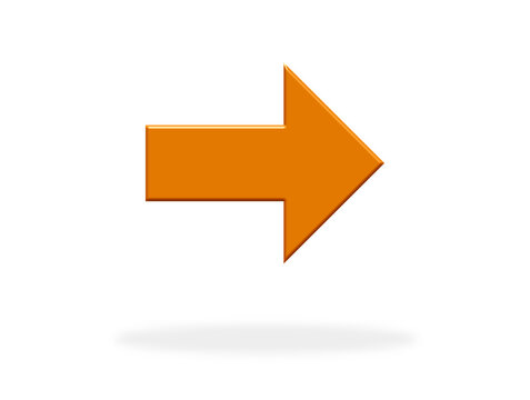 Icon: Oranger Pfeil mit Schatten nach rechts als Symbol f&uuml;r Navigation, Richtung, Hinweis oder Wegweiser