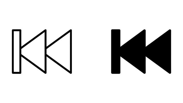 Rewind Icons: Two distinct rewind buttons, one outlined and one solid black, represent the action of reversing media playback, symbolizing going back in time or restarting a process.