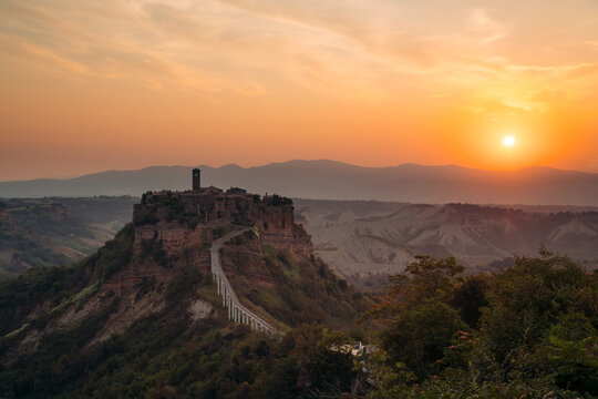 Ancient town of Civita di Bagnoregio at sunrise, Lazio, Italy