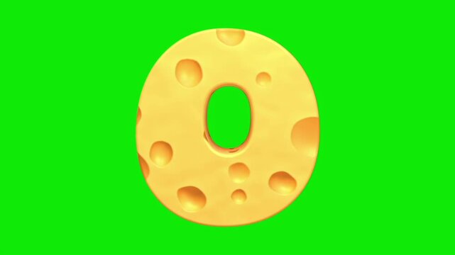 Cheese alphabet animation on a green screen background.