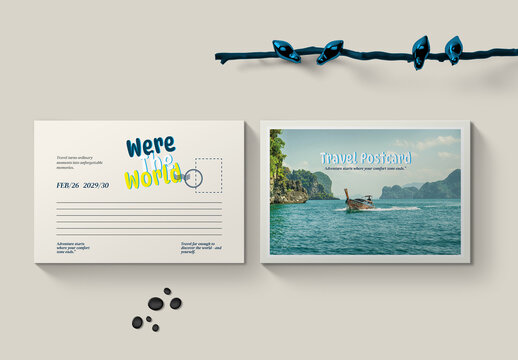Vintage Travel Postcard Template With Retro Editable Vacation Card Design
