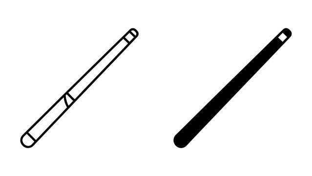 Billiard Cue Icons: Two representations of a billiard cue stick, one outlined and one solid black, symbolizing precision and gameplay in pool.