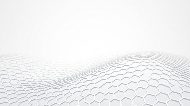 Abstract White Hexagonal Wave Background with Futuristic Geometric Honeycomb Pattern for Technology, Innovation, Corporate Branding, and Modern Digital Design