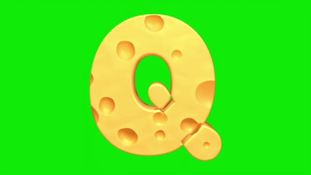 Cheese alphabet animation on a green screen background.