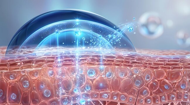 Microscopic human skin cell network, biological protection and regeneration concept

