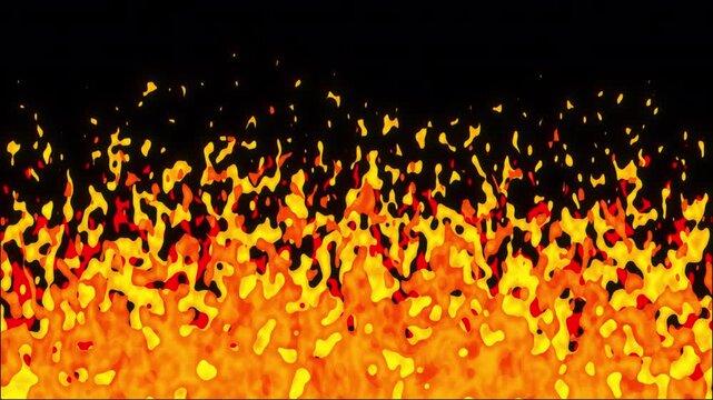 2D Red burning fire flames border and in out overlay. Seamless loop animation isolated on transparent alpha channel background.