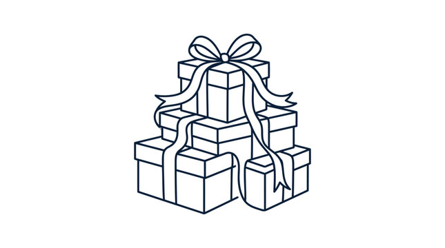 Stack of Gift Boxes Outline Vector Illustration