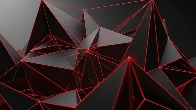Abstract geometric structure with glowing red lines on a dark background
