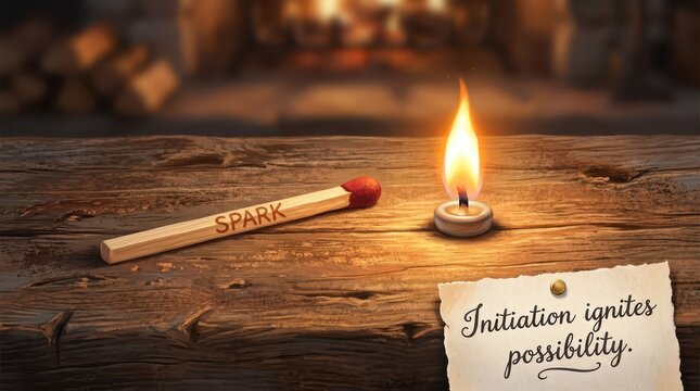 A single burning match on a wooden surface, ready to ignite the hearth
