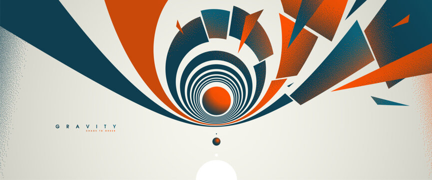 Visual interpretation of gravity and attraction, where chaos converges into order through force, motion, balance, and focused energy around a central core.