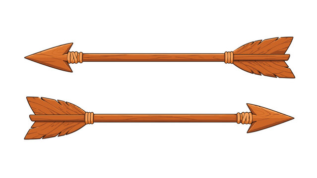 Wooden arrows with feather fletching in hand drawn vector style