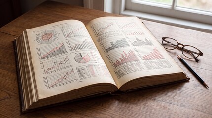 Obraz premium An open book with pages of charts. An open book with charts