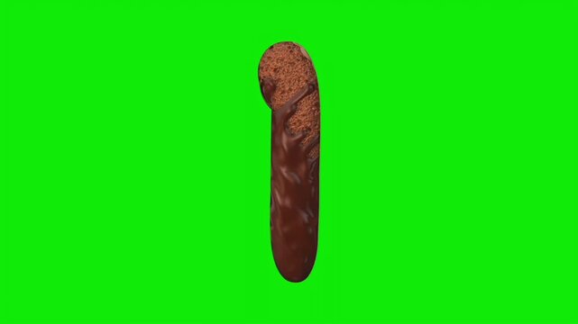 Chocolate cake shaped number animation on a green screen background.