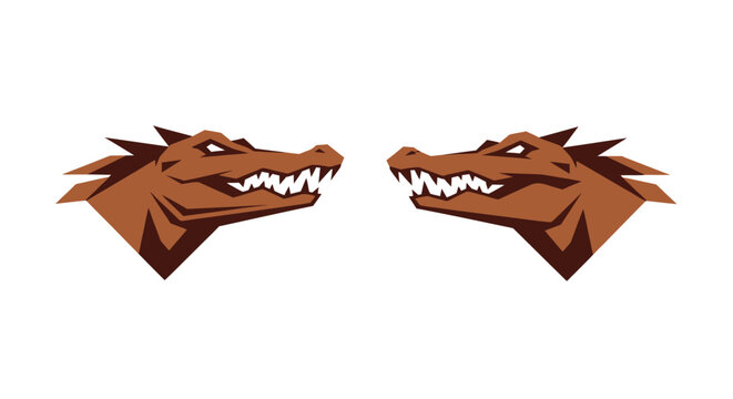 Fierce Brown Wolf Heads with Sharp Teeth.