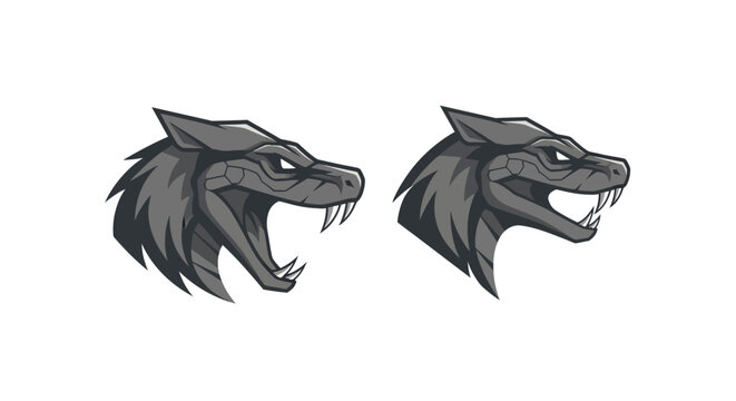 Fierce Wolf Head Illustration with Open Mouth.