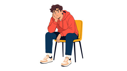 Fototapeta premium Seated young man in hoodie on chair vector illustration