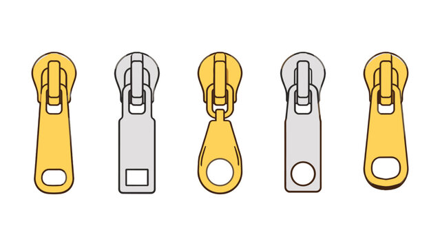 Set of zipper pull tabs and sliders in outline vector style