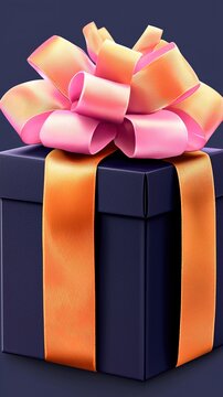 A beautifully wrapped gift box with a pink and orange ribbon