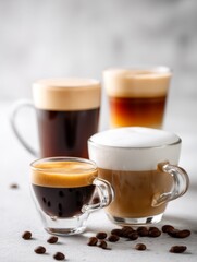Naklejka premium Delicious Assortment of Coffee Drinks Showcasing Unique Styles and Flavors Perfect for Coffee Lovers and Baristas. Generative AI