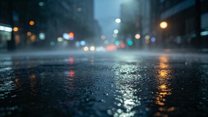 Obraz premium Blurry Rainy City Road with Bokeh Light Effects