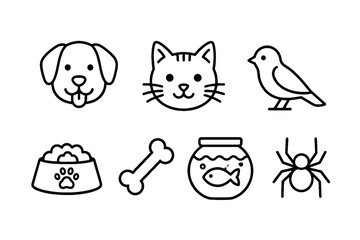 Obraz premium Pet and animal outline icon set with dog cat bird and spider
