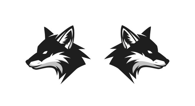 Black and white fox head silhouettes facing opposite directions.
