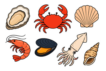 Hand drawn seafood and shellfish vector icon set © Artstock