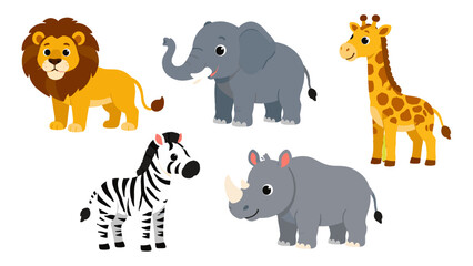 Cute cartoon safari animals collection with lion and elephant © Artstock
