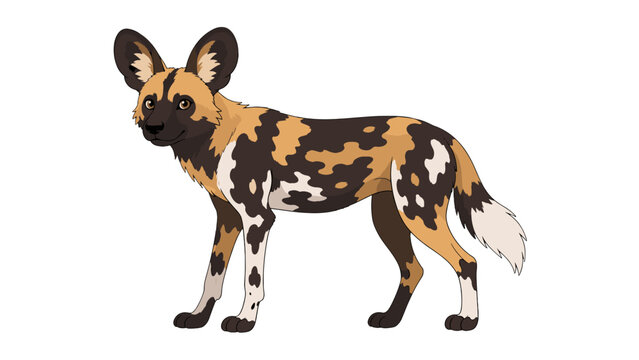 African wild dog standing in side view vector illustration
