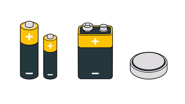 Set of household batteries in simple flat vector style