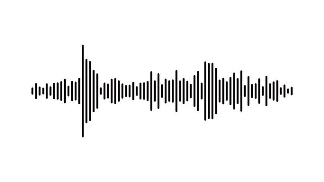 realistic white sound wave pulsing and moving, music equalizer visualization, voice frequency overlay, alpha channel seamless loop