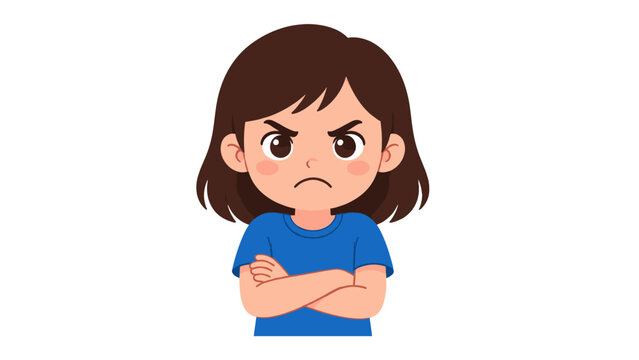Angry girl with crossed arms cartoon vector illustration