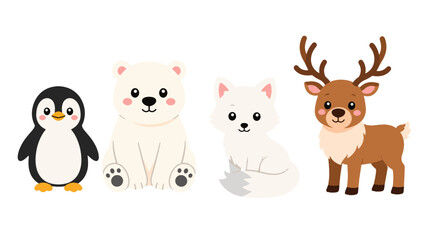 Cute cartoon arctic animals set with penguin bear fox and deer © Artstock
