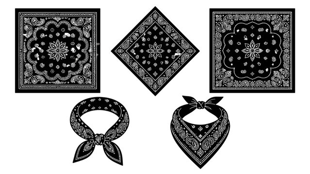 Black and white bandana scarf set with paisley ornamental patterns