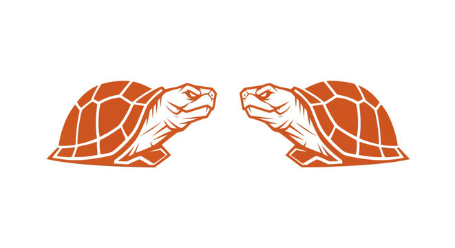 Two orange turtles facing each other in symmetry.