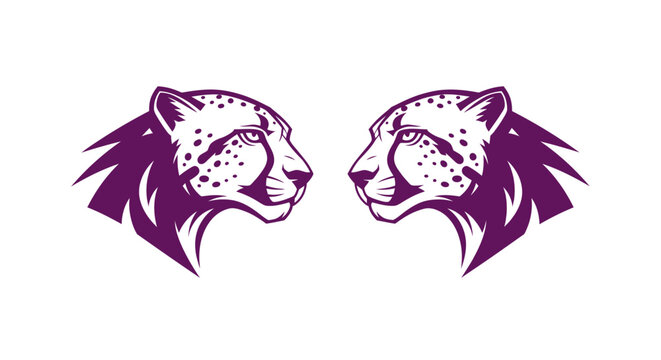 Purple Leopard Heads Facing Each Other Design.