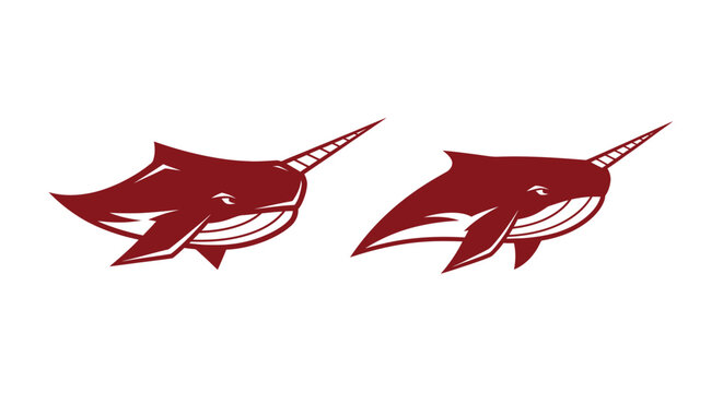 Red Swordfish Logo Design with Sharp Beak and Fins.