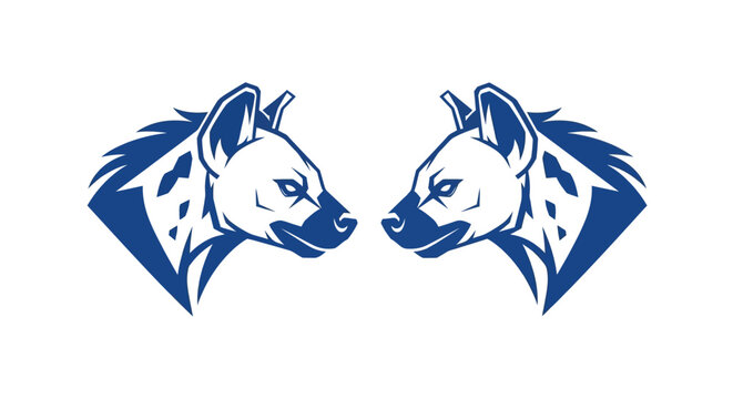 Mirrored Blue Hyena Heads Logo Design.