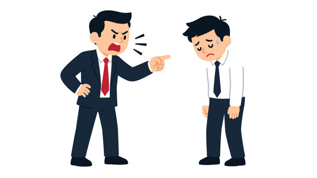Angry businessman scolding sad office worker cartoon vector