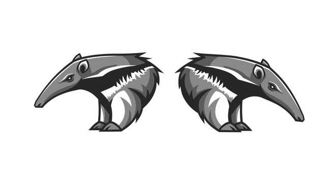 Two anteater heads facing opposite directions illustration.