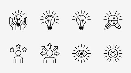 Creative Thinking and Innovation Icon Set with Light Bulbs, Brainstorming Symbols, Problem Solving Elements, and Vision Concepts for Business, Marketing, and Education Designs © MSTSumaiya