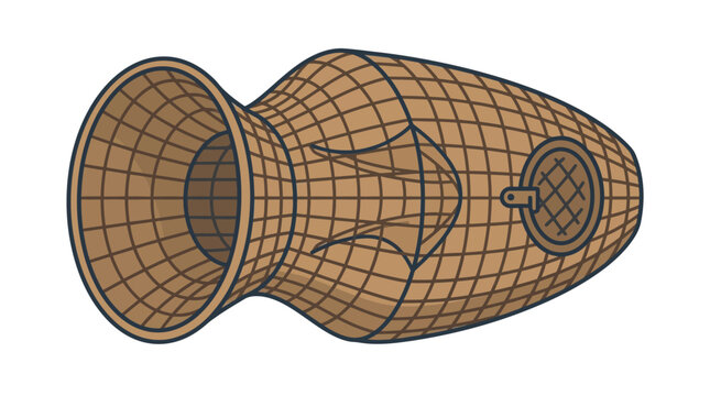 Traditional Woven Bamboo Fish Trap Vector