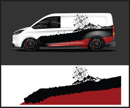 Modern Mountain-Themed Van Wrap Design