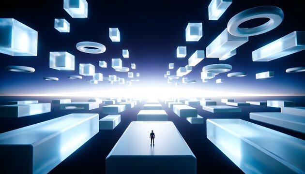 Distant Figure Entering an Endless Passage of Quantum Computing Concepts