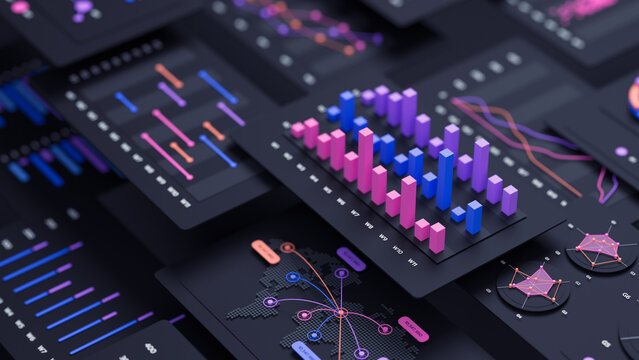 Financial data document graph chart report statistic marketing research development planning management strategy analysis accounting. Financial business technology concept. 3d rendering.