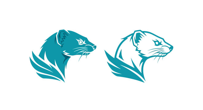 Two stylized ferret heads with leaf designs.