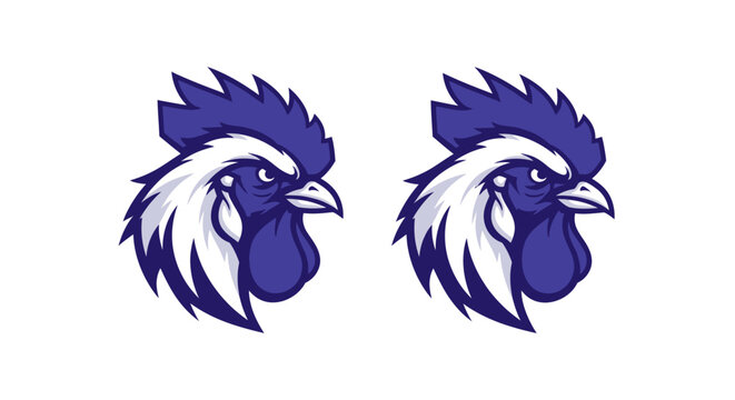Purple and White Rooster Head Logo Design.